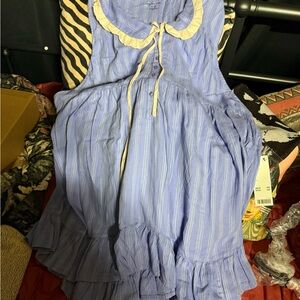 Urban Outfitters Striped Sleeveless Tunic with Ruffle Collar